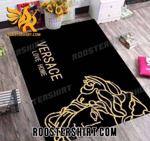 Versace Love Home Rug Carpet Black And Gold Background