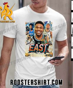 Damian Lillard And Tyrese Haliburton And Jayson Tatum And Giannis Antetokounmpo And Joel Embiid 2024 East All Star Starters T-Shirt