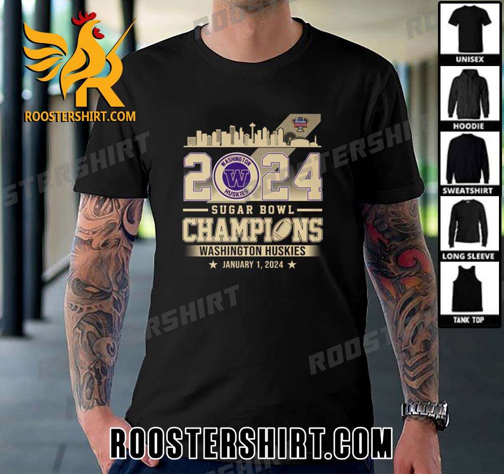 New Design 2024 Washington Huskies Sugar Bowl Champions T-Shirt