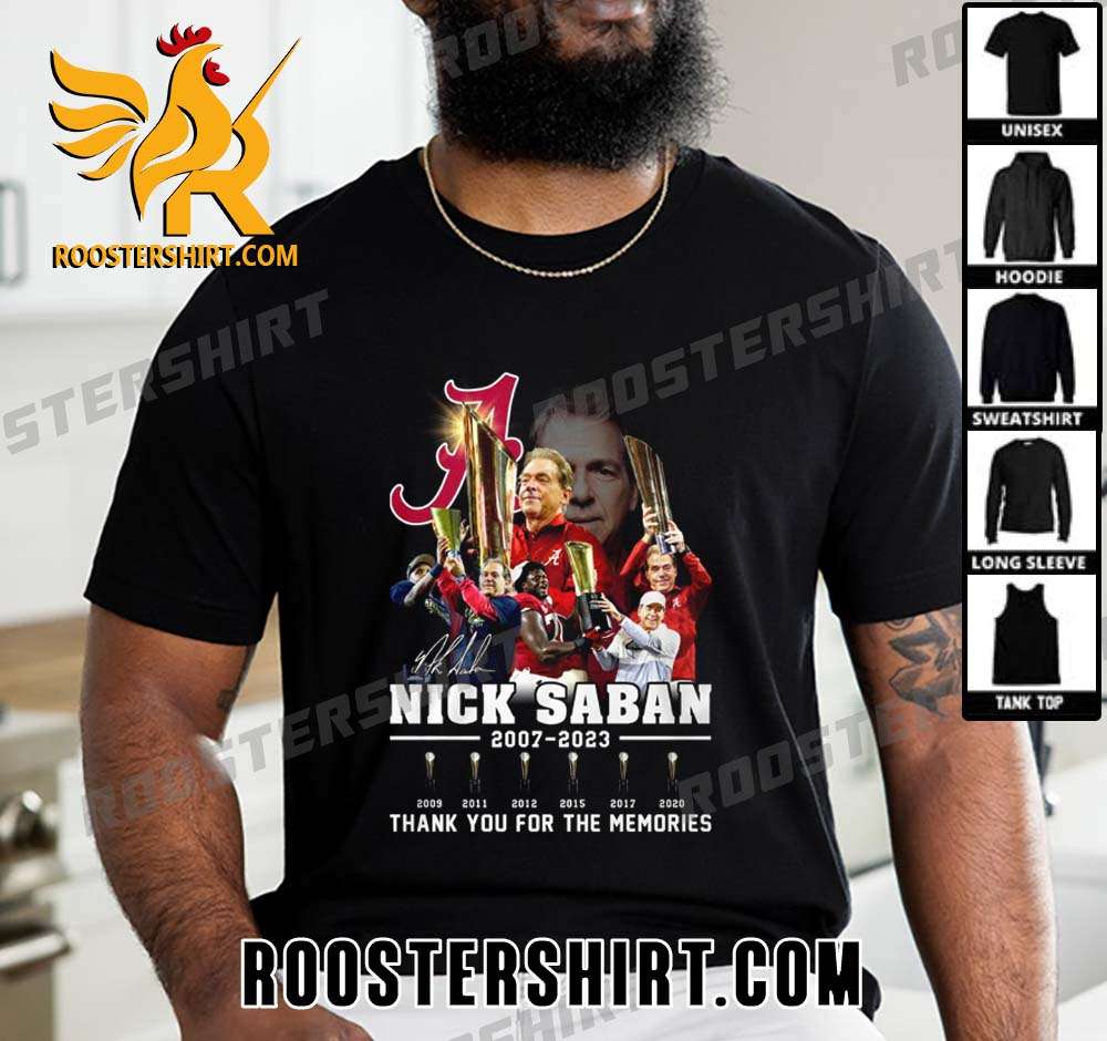 New Design Alabama Crimson Tide Nick Saban Retiring 2007-2023 Thank You For The Memories T-Shirt