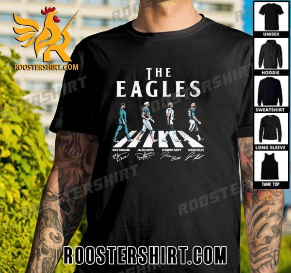Premium The Eagles Abbey Road 2023 Nick Sirianni Jalen Hurts D’andre Swift And Jason Kelce Signatures Unisex T-Shirt