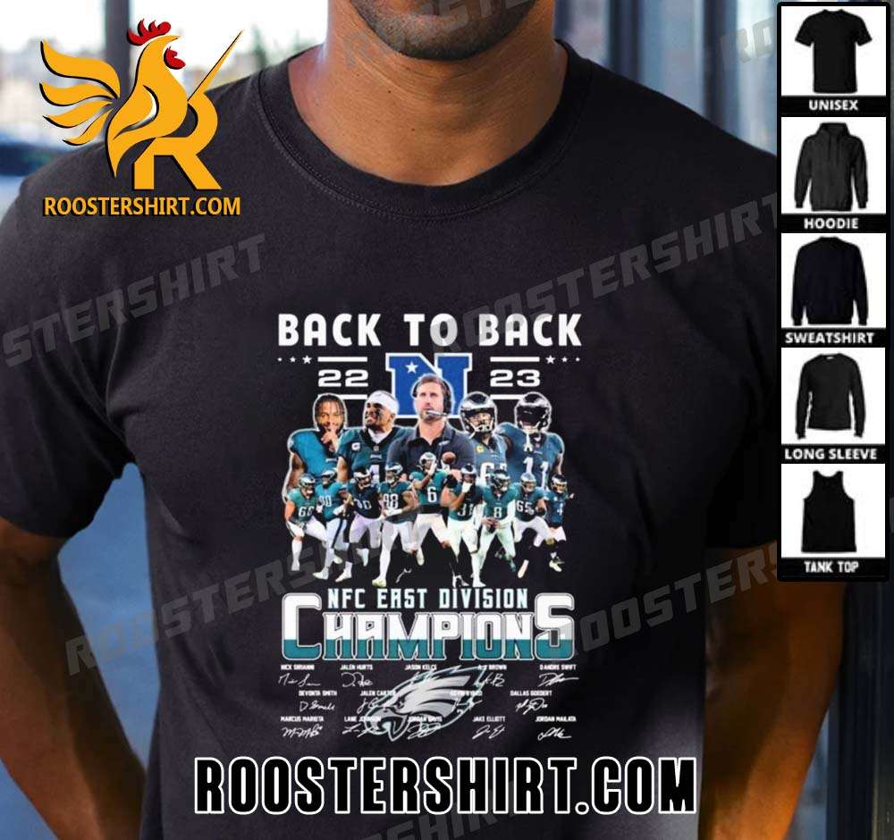 Quality Back To Back 2022-2023 NFC East Division Champions Philadelphia Eagles Signatures Unisex T-Shirt