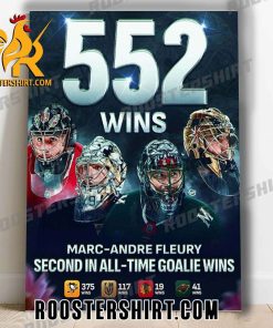 Quality Marc-Andre Fleury Moves Into Second Place And Now Only Trails Martin Brodeur For The Most Wins In NHL History Poster Canvas