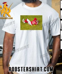 Patrick Mahomes lies down and celebrates on the field of play At Super Bowl LVIII T-Shirt