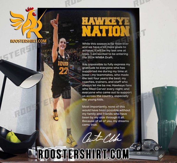 Thank you letter from Caitlin Clark Hawkeye Nation 2024 Poster Canvas